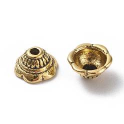 Antique Golden Tibetan Style Caps, Lead Free & Cadmium Free, Flower, Antique Golden, 8x5mm, Hole: 2mm
