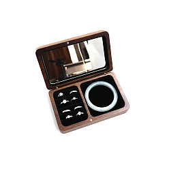 Black Wooden Jewelry Storage Boxes, with Magnetic Flip Cover, Velvet & Mirror Inside, Rectangle, Black, 15x9.5cm