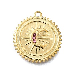 Роза 304 кулон из нержавеющей стали, ионное покрытие (ip), со стразами, луна, реальный 14 k позолоченный, роза, 20x18x2.5 мм, отверстие : 1.4 мм