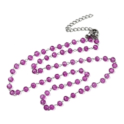 Орхидея 304 Ожерелье из нержавеющей стали с гранеными стеклянными бусинами-ронделями, цепочка ручной работы с камнями-талисманами, символизирующими месяц рождения, для женщин., цвет нержавеющей стали, сиреневые, 14.96 дюйм (38 см)