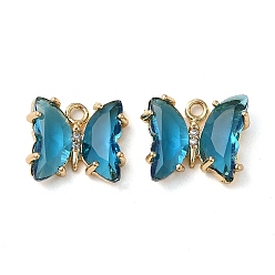 Steel Blue Brass with Glass Pendants, Butterfly, Steel Blue, 10x12x4mm, Hole: 1.2mm