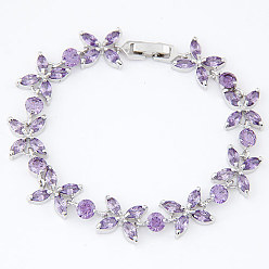 Purple wl11054252 Sparkling Zirconia Beaded Bracelet for Elegant Evening Wear and Fashionable Style