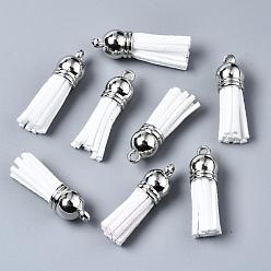 Белый Искусственные замши кисточкой подвесные украшения, с концами пластмассового шнура ccb, платина, белые, 35~37x10 мм, отверстие : 1.8 мм