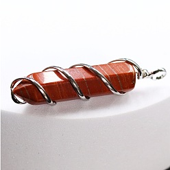 Red Jasper Natural Red Jasper Copper Wire Wrapped Pointed Pendants, Faceted Bullet Charms, Platinum, 45x10mm