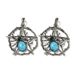 Синтетическая Бирюза Синтетические бирюзовые подвески, со сплавочной фурнитурой, плоские круглые со звездой, 44.5x39x7 мм, отверстие : 7.5x6.5 мм