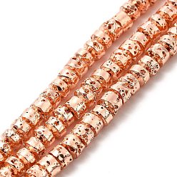 Rose Gold Plated Electroplated Natural Lava Rock Beads Strands, Rondelle, Rose Gold Plated, 3x4.5mm, Hole: 1mm, about 127~128pcs/strand, 15.75~15.94 inch(40~40.5cm)