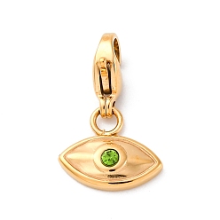 Перидот Глаз 304 подвеска из нержавеющей стали со стразами, с застежкой омар коготь, реальный 14 k позолоченный, ионное покрытие (ip), перидот, 19 мм