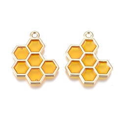 Gold Alloy Pendants, with Enamel, Honeycomb, Golden, Gold, 21x17x1.5mm, Hole: 1.6mm