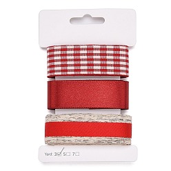 Red 9 Yards 3 Styles Polyester Ribbon, for DIY Handmade Craft, Hair Bowknots and Gift Decoration, Dark Red Color Palette, Red, 1~1-1/8 inch(25~28mm), about 3 yards/style