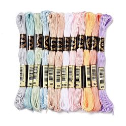 Mixed Color 12 Skeins 12 Colors 6-Ply Polyester Embroidery Floss, Cross Stitch Threads, Macaron Rainbow Color, Mixed Color, 0.5mm, about 8.75 Yards(8m)/Skein, 12 skeins/set