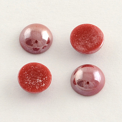 FireBrick Pearlized Plated Opaque Glass Cabochons, Half Round/Dome, FireBrick, 13~14x5~5.5mm