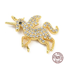 Real 18K Gold Plated 925 Sterling Silver Micro Pave Cubic Zirconia Pendants, Unicorn, Real 18K Gold Plated, 19x15x2.5mm, Hole: 1.2mm