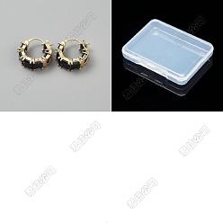 Oro 1 Par de pendientes de aro de latón con micro circonitas cúbicas engastadas, anillo, dorado, 21x20.5x7.5 mm