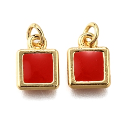 Красный Латунь эмаль прелести, с целью перехода в кольце, квадратный шарм, стойки покрытие, без кадмия и без свинца, долговечный, золотые, красные, 9.5x7x1.5 мм, отверстие : 2.6 мм