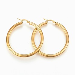 Golden 304 Stainless Steel Big Hoop Earrings, Hypoallergenic Earrings, Ring Shape, Golden, 6 Gauge, 50x48x4mm, Pin: 1x0.8mm