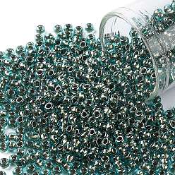 (284) Inside Color Aqua/Gold Lined Тохо 8/0 круглые бусины, японский бисер, (284) внутри цвет аква / золото на подкладке, 8/0, 3 мм, отверстие : 1 мм, Около 222 шт / 10 г