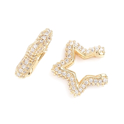 Golden Brass Micro Pave Clear Cubic Zirconia Cuff Earrings, Long-Lasting Plated, Star, Golden, 17.2x17.2x4mm
