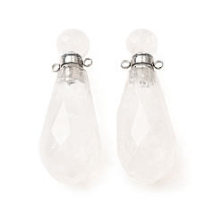 Хрусталь Кулоны для духов из натурального кварца, с 304 фурнитурой из нержавеющей стали, граненые, слезинки, цвет нержавеющей стали, 49x17~18 мм, отверстие : 1.9 мм