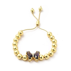 Noir Bracelets coulissants à perles rondes en laiton plaqué en rack pour femmes, bracelets réglables papillon en verre plaqué longue durée, sans nickel et sans plomb, réel 18 k plaqué or, noir, diamètre intérieur : 1-1/2~2-7/8 pouces (3.7~7.2 cm)