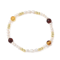 (52) Непрозрачная лаванда Эластичные браслеты для женщин из натурального культивированного пресноводного жемчуга и янтаря., картофель и рис, С немагнитным синтетическим гематитом, разноцветные, бусины : 4.5x4 мм, внутренний диаметр: 2.05 дюйм (5.2 см)