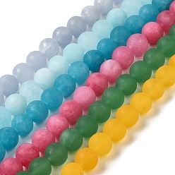 Mixed Color Natural Dyed Jade Beads Strands, Frosted, Round, Mixed Color, 8~8.5mm, Hole: 1mm, about 47~48pcs/strand, 14.69''~14.96''(37.3~38cm)