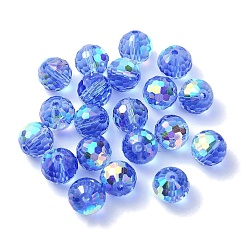 Cornflower Blue AB Color Plated Glass Beads, Faceted Round, Cornflower Blue, 10x9mm, Hole: 1.5mm