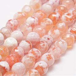 Orange Brins de perles d'agate craquelée de feu naturel à facettes, ronde, teints et chauffée, orange, 6mm, Trou: 1mm, Environ 56~58 pcs/chapelet, 14 pouce (35.6 cm)