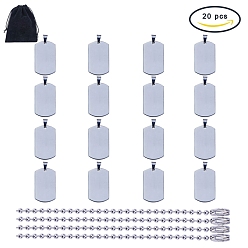 Stainless Steel Color 20PCS 304 Stainless Steel Ball Chain Necklace, 20PCS 304 Stainless Steel Blank Stamping Tag Pendants, Stainless Steel Color, 23.6 inch(60cm)