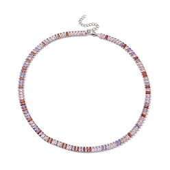 Colorful Cubic Zirconia Tennis Necklaces, Vacuum Plating 304 Stainless Steel Jewelry for Women, Stainless Steel Color, Colorful, 16.54 inch(42cm)