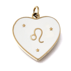 Lion Placage sous vide pvd 304 pendentifs en acier inoxydable, avec anneaux de saut et émail, cœur, or, leo, 15x15x1.5mm, Trou: 2.8mm