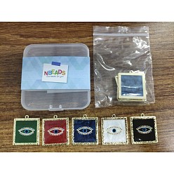 Mixed Color Printed Alloy Pendants, with Enamel, Square with Eye, Light Gold, Mixed Color, 33x30x2mm, Hole: 1.6mm, 10pcs/box