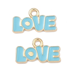 Небесно-голубой Подвески из эмали и сплава, словесные любовные чары, стойки покрытие, без кадмия, без никеля и без свинца, золотые, голубой, 11x20x1 мм, отверстие : 2 мм