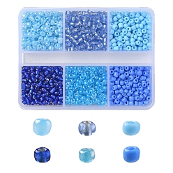 Blue 936Pcs 6 Style Glass Seed Round Beads, Opaque & Transparent & Silver Lined Colors, Small Craft Beads for DIY Jewelry Making, Blue, 3~4x2~3mm, Hole: 0.8~1mm, about 156Pcs/style