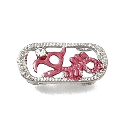 Светло-Вишневый Латунные хрустальные стразы овальные со скелетом дракона многорядные звенья, Эмаль стиле, без кадмия и без свинца, стойки покрытие, платина, светло-вишневый, 9x20x5 мм, отверстие : 2 мм