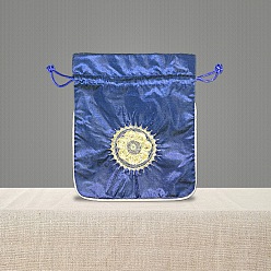 Royal Blue Chinese Style Brocade Drawstring Gift Blessing Bags, Jewelry Storage Pouches for Wedding Party Candy Packaging, Rectangle with Flower Pattern, Royal Blue, 18x15cm