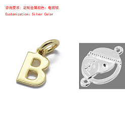 Letter B 925 серебряные шармы, буквы, серебряные, В письме, 8.5x5.5x0.5 мм, отверстие : 3 мм