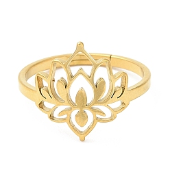 Real 18K Gold Plated 304 Stainless Steel Adjustable Rings, Flower, Golden, US Size 6(16.5mm)
