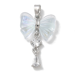 Голубой Подвески из платиновой стойки с покрытием из латуни, cmолой, долговечный, без свинца и без кадмия, бантом, разноцветные, голубой, 26x16.5x5 мм, отверстие : 4x2.5 мм