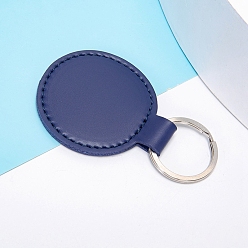 Dark Slate Blue PU Leather Keychain, with Metal Key Ring, Flat Round, Dark Slate Blue, 5x5cm