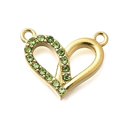 Green Tourmaline 304 подвески из нержавеющей стали, со стразами, ионное покрытие (ip), сердце, реальный 14 k позолоченный, зеленый турмалин, 13x15x3 мм, отверстие : 1 мм