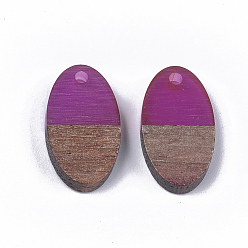 Purple Resin & Walnut Wood Pendants, Oval, Purple, 20x11x3.5mm, Hole: 1.8mm