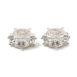 Посеребрённый Латунные микро проложить кубического циркония бусы, плоско-круглые, 925 серебро покрытием, 8.5x4 мм, отверстие : 3.5 мм