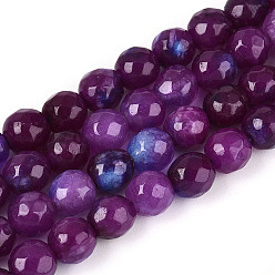 Фиолетовый Окрашенные природные белый нефрит бисер пряди, круглые, граненые, фиолетовые, 5.5~6.2 мм, отверстие : 1 мм, около 65~66 шт / нитка, 14.76~15.16'' (37.5~38.5 см)