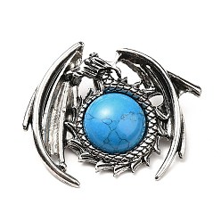 Synthetic Turquoise Synthetic Turquoise Dyed Pendants, Dragon Charms, with Rack Plating Antique Silver Tone Alloy Findings, Cadmium Free & Lead Free, 40x48x12mm, Hole: 9x6mm