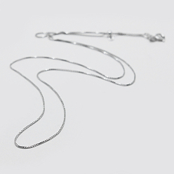 Platinum Rhodium Plated 925 Sterling Silver Box Chain Necklaces, with Spring Ring Clasps, with 925 Stamp, Platinum, 18 inch(45cm), Hole: 2mm, Pin: 0.6mm