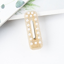 Wheat Rectangle Glitter Acrylic No Bend Alligator Hair Clips for Women, No Crease Curl Pins, with Rhinestone & Plastic Imitation Pearls, Wheat, 61x19mm