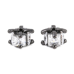 Черный Цвет Металла Латунные прозрачные бусины из кубического циркония, кубические, долговечный, стойки покрытие, без свинца и без кадмия, металлический черный , 6x6x5 мм, отверстие : 1.2 мм