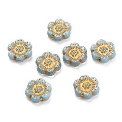 Sky Blue Czech Glass Beads, Flower, Sky Blue, 14x14mm, Hole: 0.8~1mm