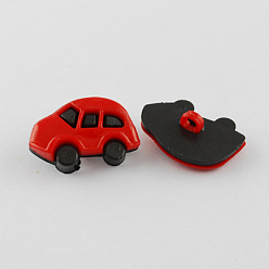 Red Acrylic Shank Buttons, 1-Hole, Dyed, Car, Red & Black, 16x25x8mm, Hole: 3mm