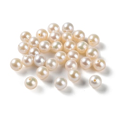 WhiteSmoke Natural Cultured Freshwater Pearl Beads, Half Drilled, Grade 3A+, Round, WhiteSmoke, 5mm, Hole: 0.9mm